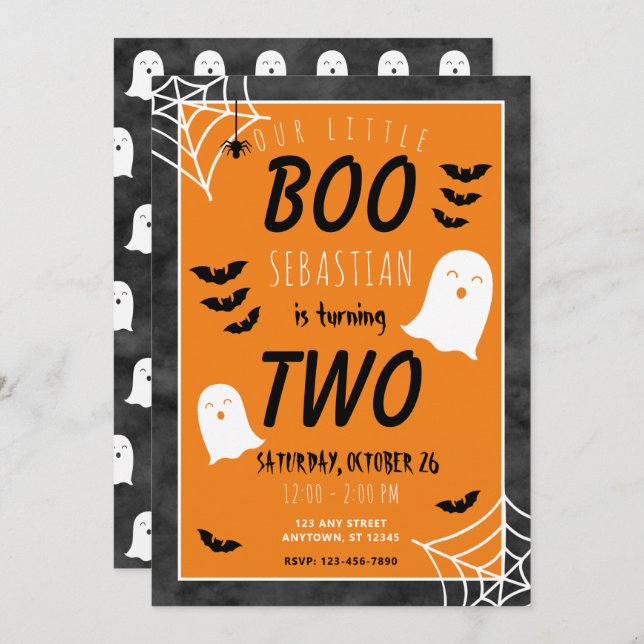 Vår lilla Boo 2-års Ghost Halloween Inbjudningar (Fram/baksida)