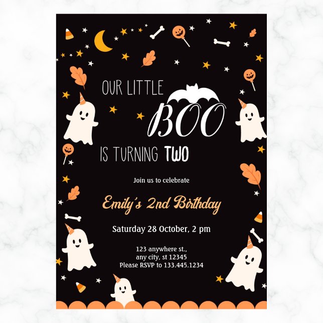 Vår lilla boo är Girl Halloween Birthday. Inbjudningar (Skapare uppladdad)