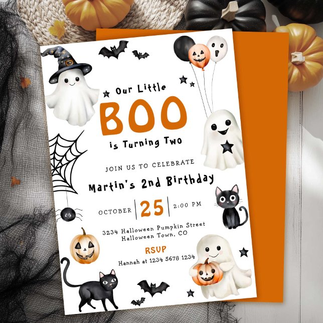Vår lilla BOO Cute Halloween Ghost 2:a födelsedage Inbjudningar (Skapare uppladdad)