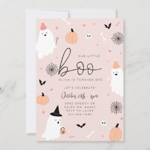 Vår lilla boo - första födelsedagsinbjudan Hallowe Spara Datumet