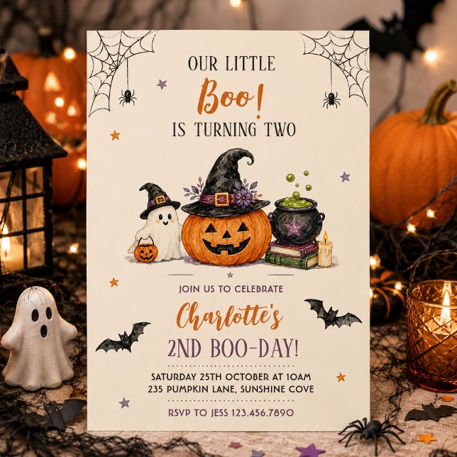 Vår lilla Boo fyller två Halloween 2-års födelseda Inbjudningar (Skapare uppladdad)
