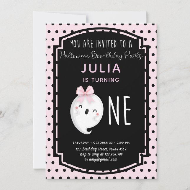 Vår lilla Boo Girl First Birthday Inbjudningar (Framsida)