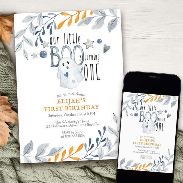 Vår lilla boo gör om en första födelsedag inbjudningar (Little Boo 1st Birthday Invitation with halloween theme available printed or as a printable download)