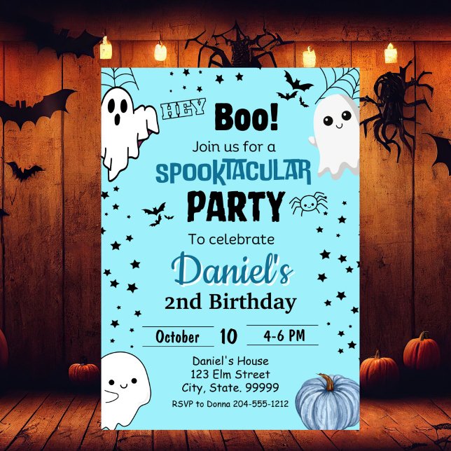 Vår lilla boo gör om två Boy Birthday Invita Inbjudningar (Skapare uppladdad)