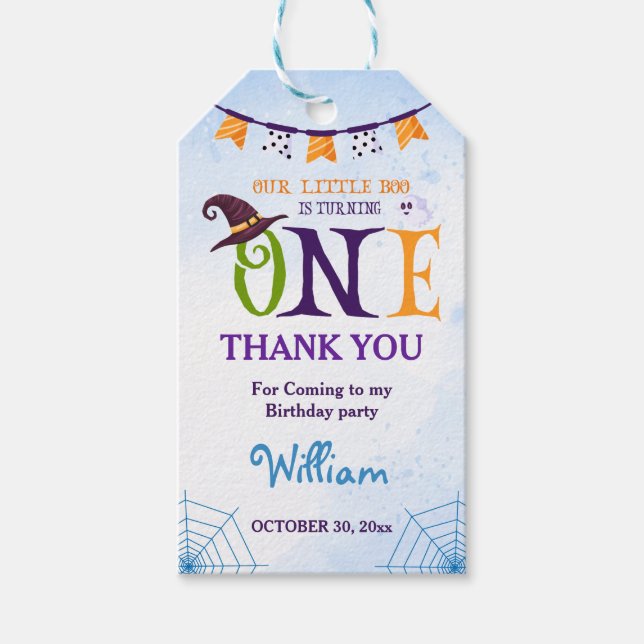Vår lilla Boo Halloween-Tack 1:a födelsedagen Presentetikett (Framsidan)