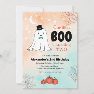 Vår lilla Boo söta spöke med hatt 2-årsdag Inbjudningar