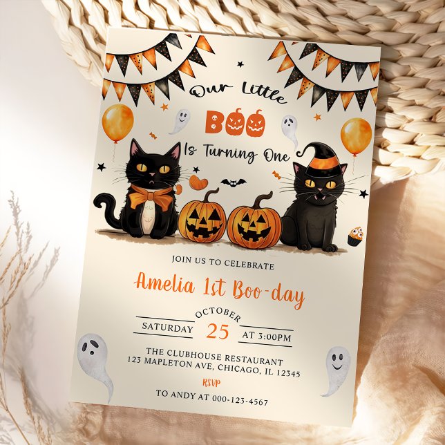 Vår lilla Boo Turing One Black Cat Halloween Inbjudningar (Skapare uppladdad)