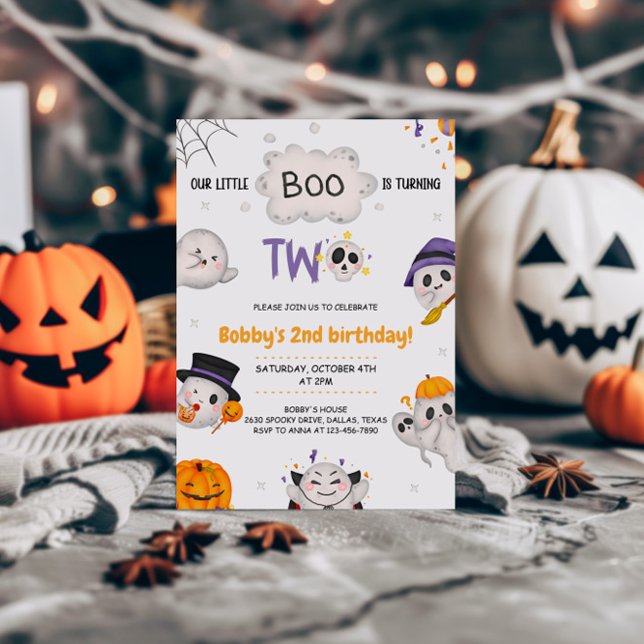 Vår lilla Boo Turing Två Halloween 2:a födelsedage Inbjudningar (Skapare uppladdad)