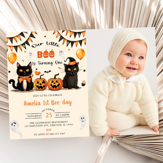 Vår lilla Boo Turning Black Cat Halloween Photo Inbjudningar (Skapare uppladdad)