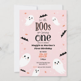 Vår lilla Boos rosa Twin Halloween första födelsed Inbjudningar