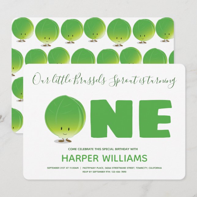 Vår lilla Brysselsprout är på väg en dag Inbjudningar (Fram/baksida)