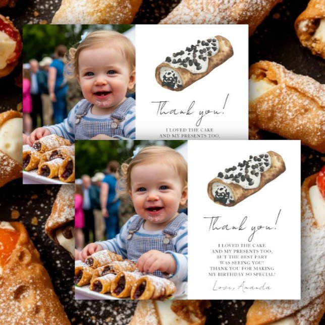 Vår lilla Cannoli 1-års födelsedags tack Kort (Skapare uppladdad)