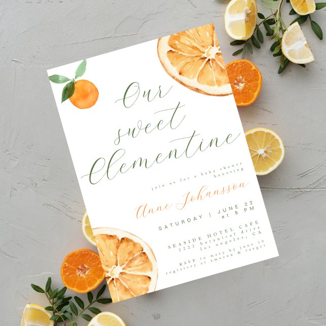 Vår lilla Clementine Elegant manus Bebisens firand Inbjudningar (Skapare uppladdad)