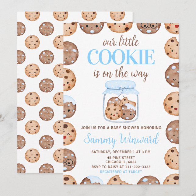 Vår lilla Cookie Blue -babyfirande Inbjudningar (Fram/baksida)