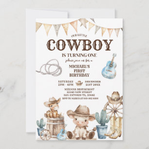 Vår lilla Cowboy-Vilda western 1:a födelsedag Inbjudningar