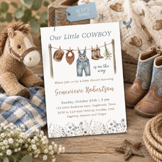 Vår lilla cowboy vintage western-babyfirande inbjudningar