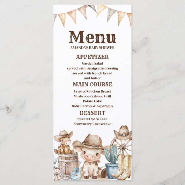 Vår lilla cowboybabystövel Cactus Desert Menu Meny (Framsida)