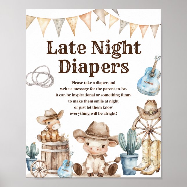 Vår lilla Cowboys Vilda western Late Night Diaper Poster (Framsidan)