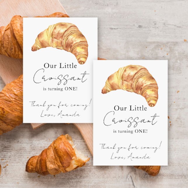 Vår lilla croissant 1-års födelsedag tack kort (Skapare uppladdad)