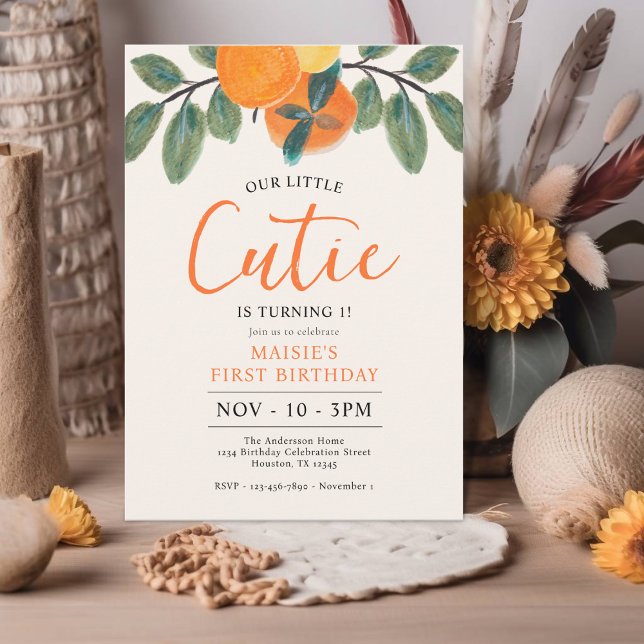 Vår lilla Cutie-Orange bestod av första födelsedag Inbjudningar (Skapare uppladdad)