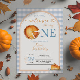 Vår lilla Cutie Paj Blue Gingham första födelsedag Inbjudningar