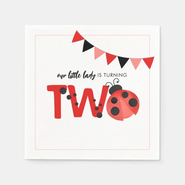 Vår lilla dam är två år - Nyckelpiga Pappersservett (Framsidan)
