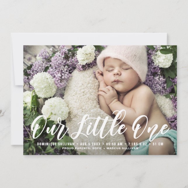 Vår lilla en hand lät födelsemeddelande meddelande (Framsida)