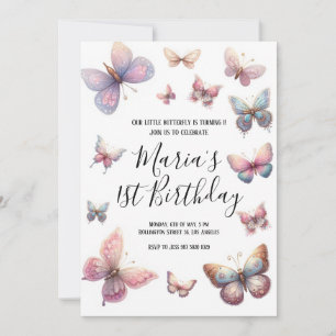 Vår lilla fjäril-flickors Rosa Birthday Inbjudningar