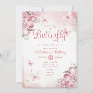 Vår lilla fjäril fyller ett Rosa blommor Inbjudningar