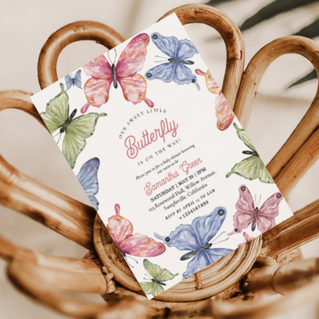 Vår lilla fjäril Könsneutrala bebisfest Inbjudningar (Gender Neutral Butterfly Baby Shower Invitation)