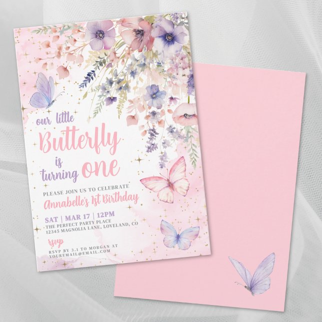Vår lilla fjäril rosa flickas födelsedagsfest inbjudningar (Our Little Butterfly Pink Girl's Birthday Party Invitation)