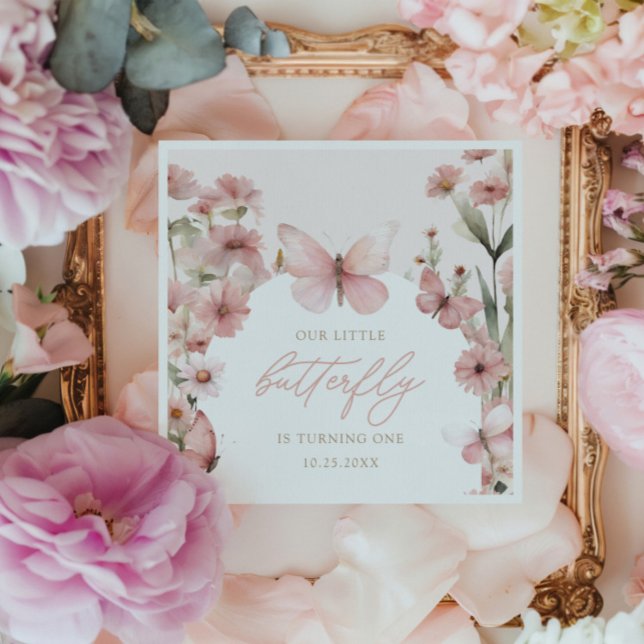 Vår lilla fjäril Rosa Girls Birthday Pappersservett (Skapare uppladdad)