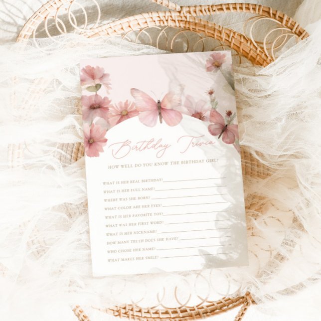 Vår lilla fjäril Rosa Girls Birthday Trivia Anteckningskort (Skapare uppladdad)