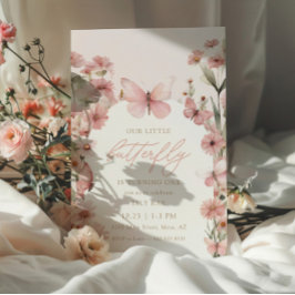 Vår lilla fjäril Rosa Girls första födelsedag Inbjudningar