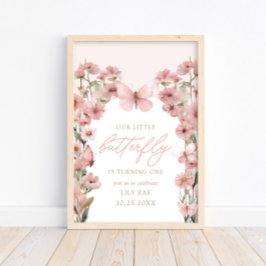 Vår lilla fjäril Rosa Girls första födelsedag Poster