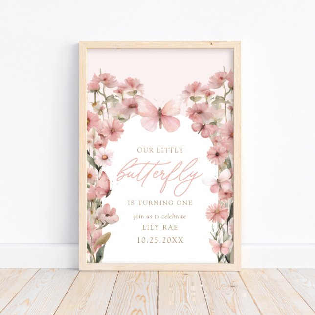 Vår lilla fjäril Rosa Girls första födelsedag Poster (Skapare uppladdad)