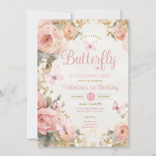 Vår lilla fjäril vänder en Rosa Flowers Inbjudningar
