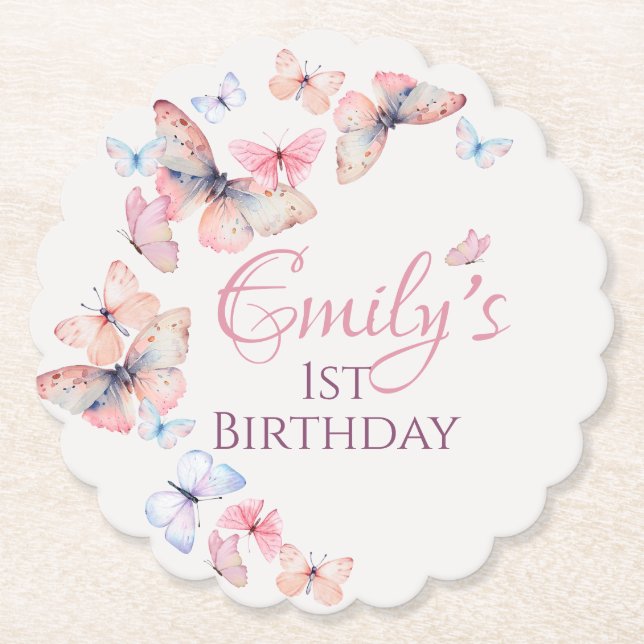 Vår lilla fjäril - vattentärfärgad födelsedag underlägg papper (Framsida)