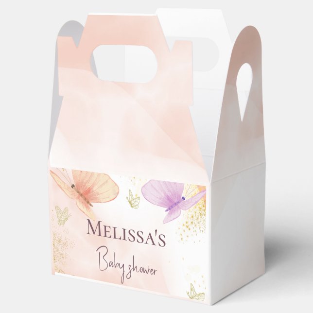 Vår lilla fjäril Watercolor Rosa Lila Guld Presentaskar (Öppnad)