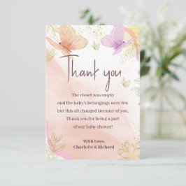 Vår lilla fjäril Watercolor Rosa Lila Guld Tack Kort