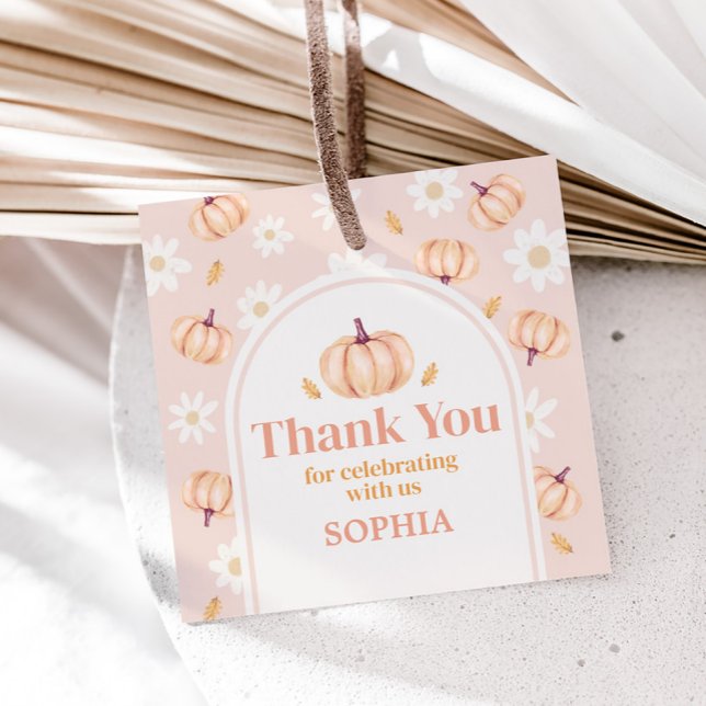 Vår lilla Födelsedagsfest-ruta med Pumpkin Gåvor Etiketter (Our Little Pumpkin Arch Birthday Party Square Favor Tags)