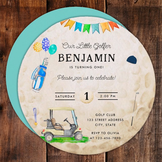 Vår lilla golfare Blå barn golfboll 1-årsdag (Front and Back)