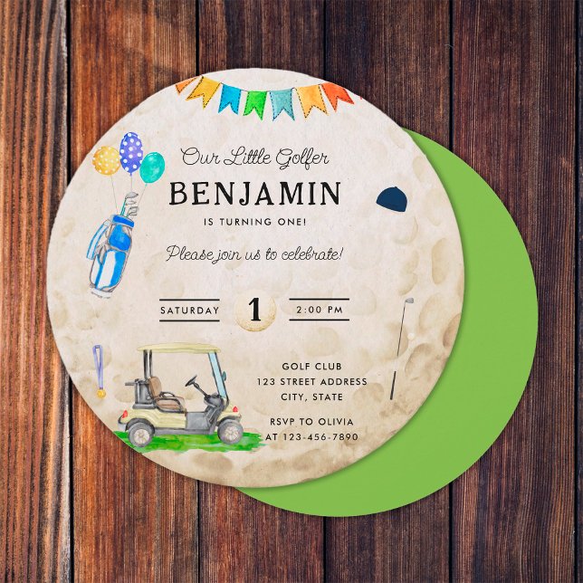 Vår lilla golfare Grön golfboll 1-årsdag (Front and Back)
