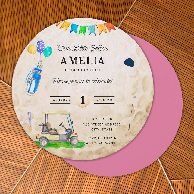 Vår lilla golfare Rosa golfboll 1-årsdag (Front and Back)