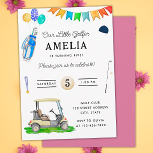Vår lilla golfare Rosa kärra Barn golf födelsedag Inbjudningar