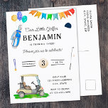 Vår lilla Golfer Blue Cart Hat Kids Golf Birthday Vykort<br><div class="desc">Vår lilla Golfer Blue Cart Hat Kids Golf Birthday-vykort är en underbar golf-inbjudan för en barn! Denna golffödelsedag i inbjudan har party,  ballonger,  färgstarka banderoller i party,  golfkarta,  golfbanor,  klubbar,  golf bollar,  golfhatt och golfväska. Lustigt inbjudan till ett golftema för födelsedagsfest.</div>