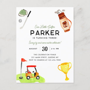 Vår lilla Golfer Klubb Bag Cart Kids Golf Birthday Vykort