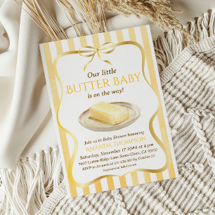 Vår lilla gula båge tema smör baby shower inbjudningar