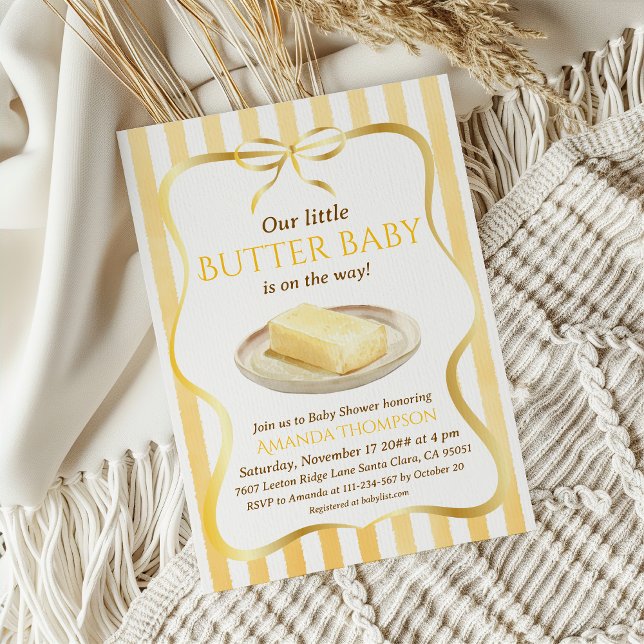 Vår lilla gula båge tema smör baby shower inbjudningar (Skapare uppladdad)