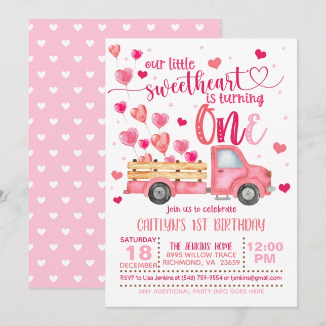 Vår lilla hjärtasöt fyller ETT Inbjudan (Fram/baksida)